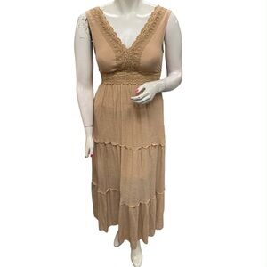 Rebellion Tan Lace-Trimmed Midi Dress Size L